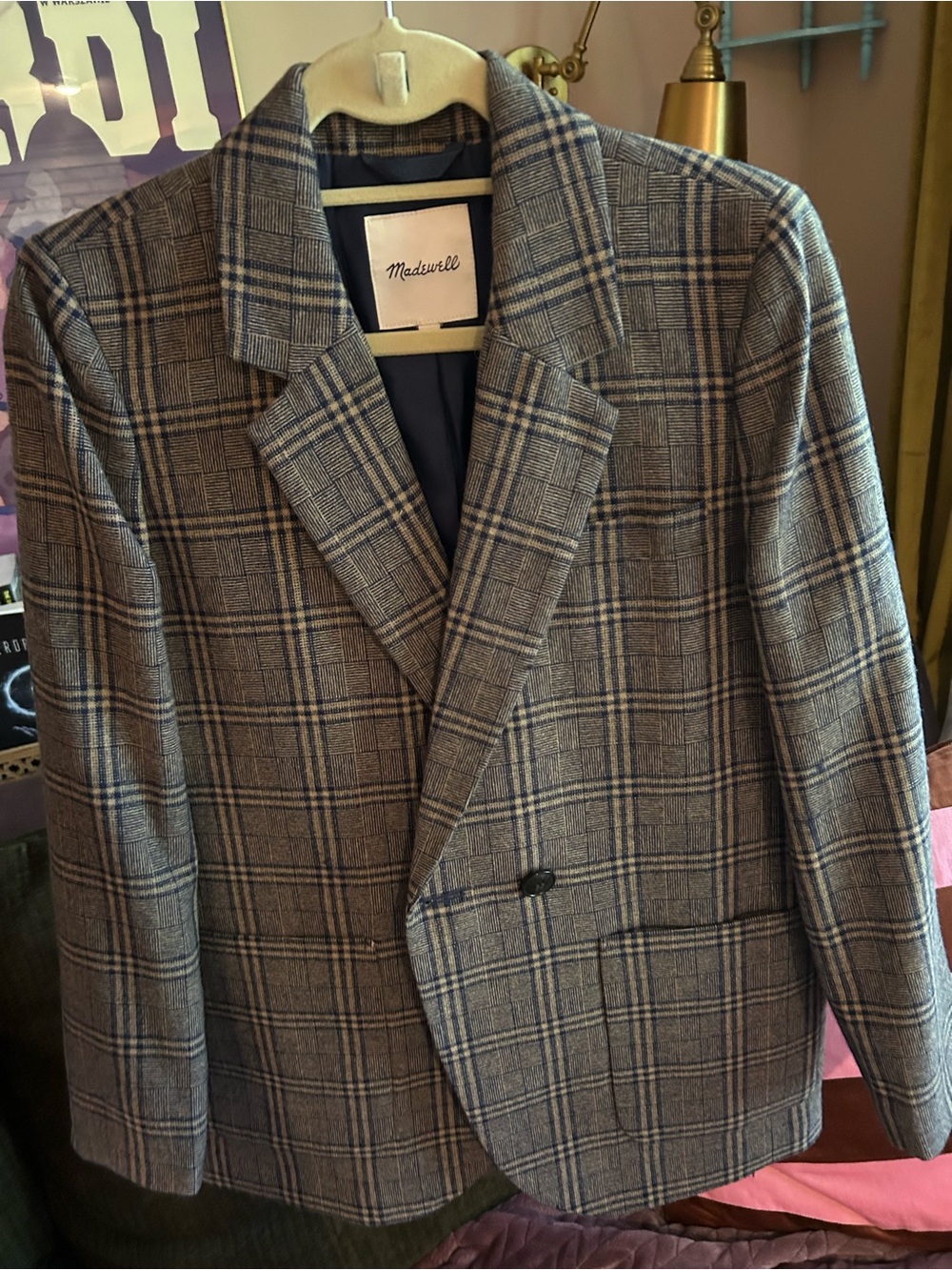 Madewell Gray Plaid Blazer with Blue Windowpane